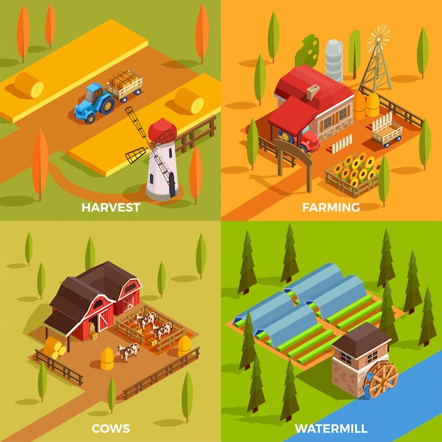 Free Vector isometric farm scene collection