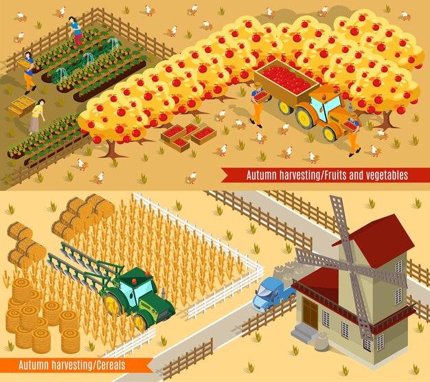 Isometric Farming Horizontal Banners