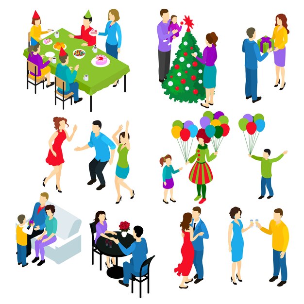 Isometric Festive People Set