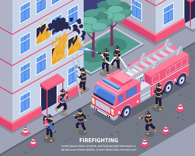 Free Vector isometric firefighter illustration