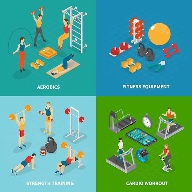 Free Vector isometric fitness club banner collection