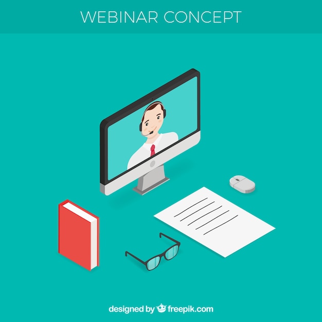 Isometric flat webinar concept