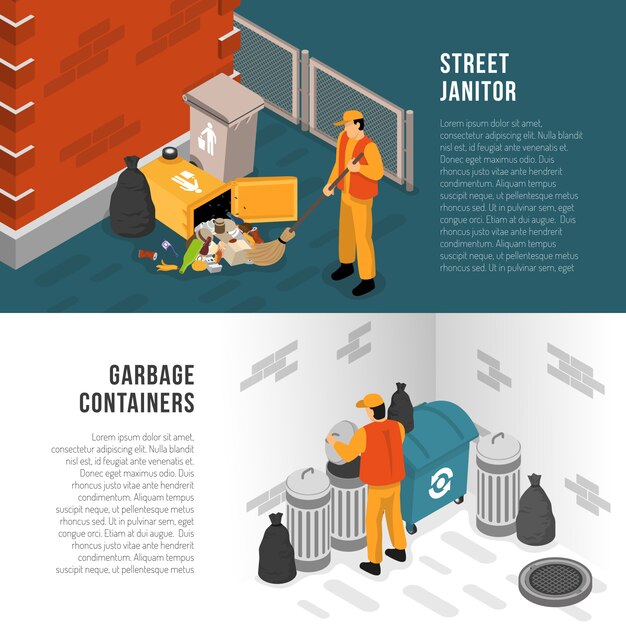 Isometric Garbage Recycling Banner Set