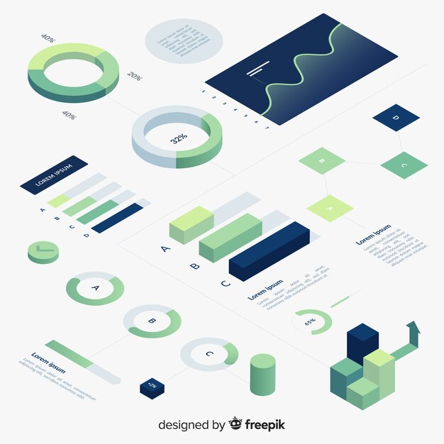 Isometric gradient infographic element collection