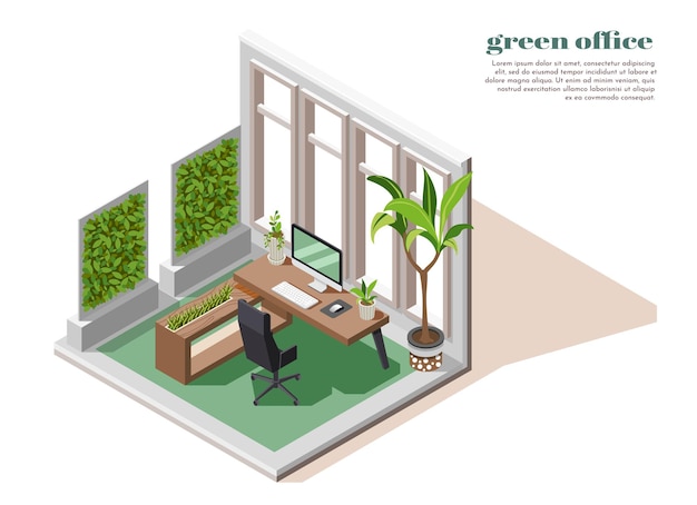 Free Vector isometric green office card template