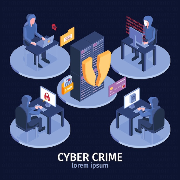 Free Vector isometric hacker illustration