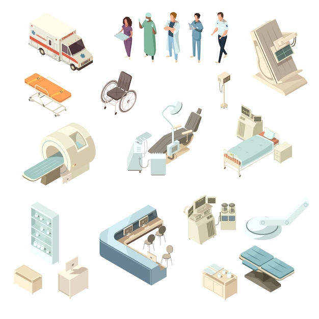 Isometric Hospital Icons Set