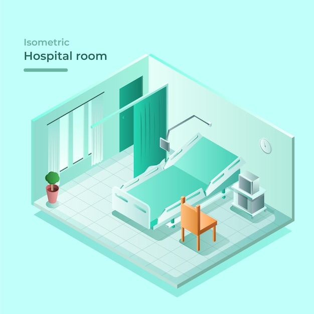 Isometric hospital room with bed and visiting chair