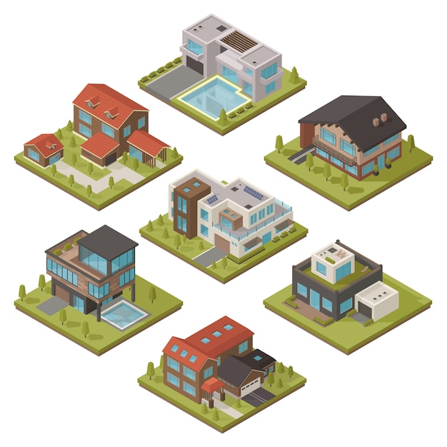 Free Vector isometric house icon set