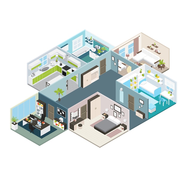 Free Vector isometric house interior view