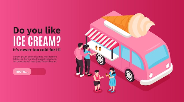 Isometric ice cream horizontal banner illustration