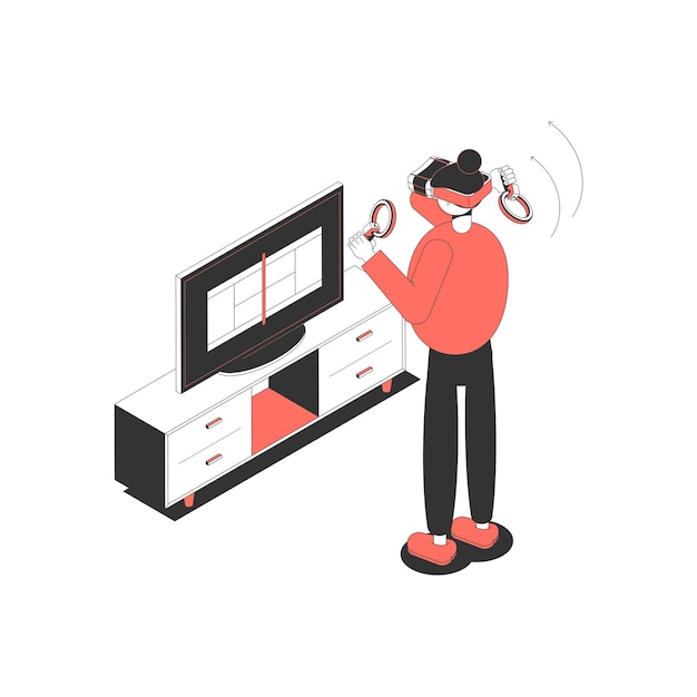 Free Vector isometric icon with character wearing virtual reality glasses and holding controls playing game