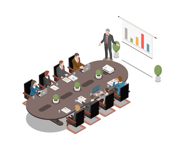 Free Vector isometric icon with man presenting project on white board at business meeting