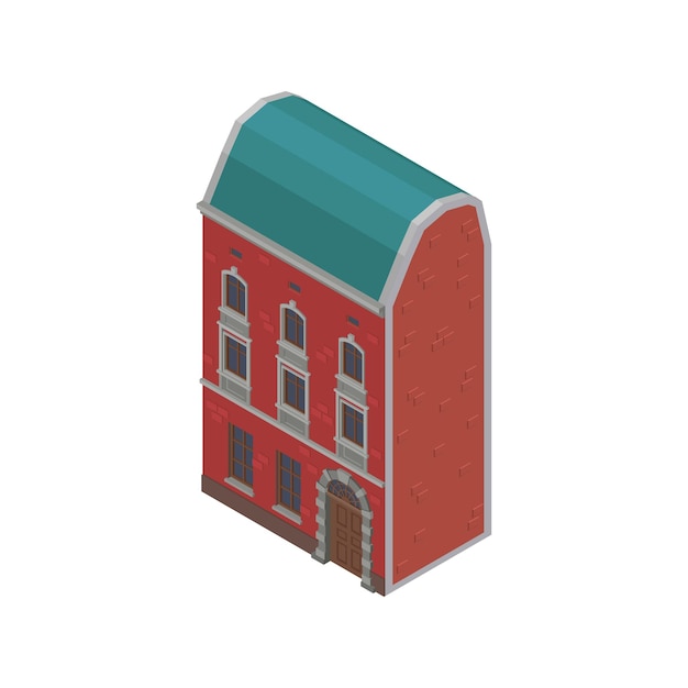 Free Vector isometric icon with three storeyd brick suburban building on white background vector illustration