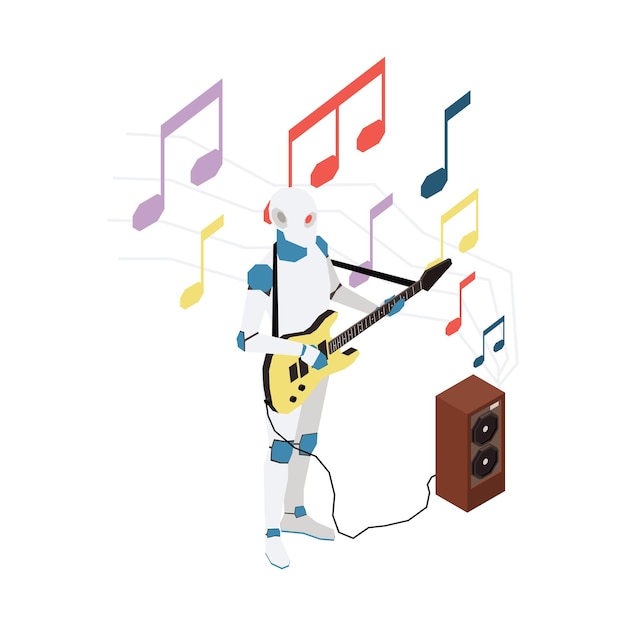 Free Vector isometric illustration with robot playing guitar