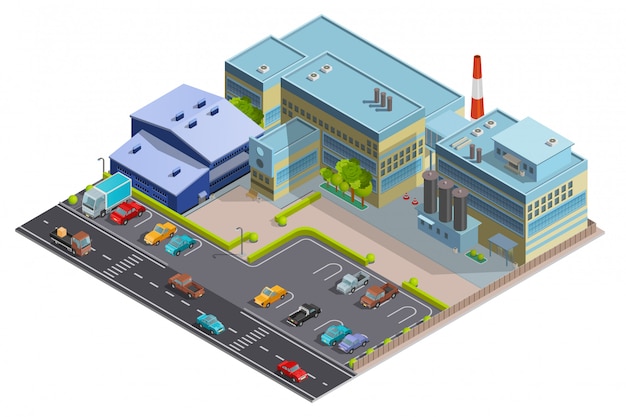 Isometric Image Of Factory Composition