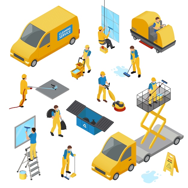 Isometric Industrial Cleaning Icon Set