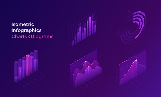 Free Vector isometric infographics charts and diagrams set