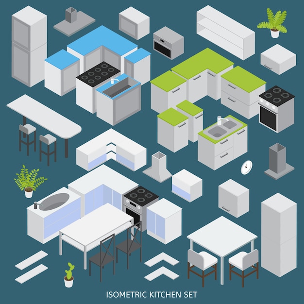 Free Vector isometric kitchen elements set