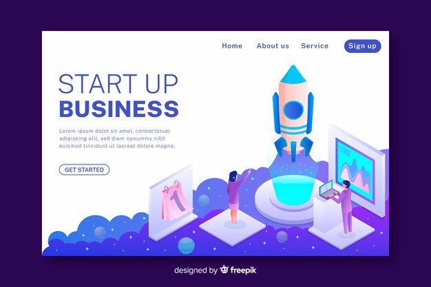 Isometric landing page for startup