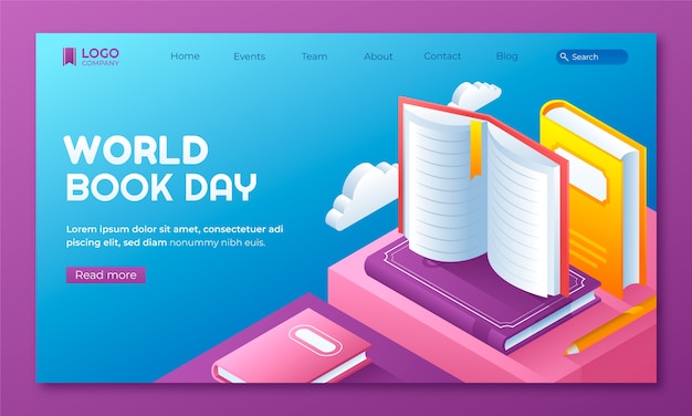 Free Vector isometric landing page template for world book day celebration