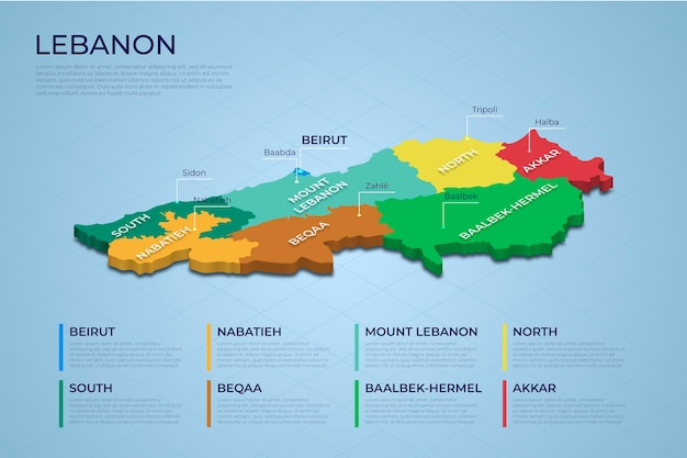 Free Vector isometric lebanon map divided