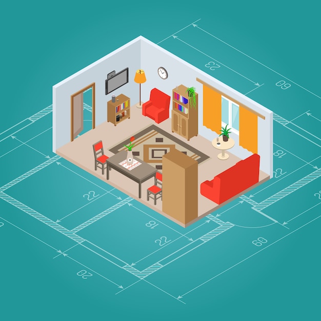 Isometric Living Room Interior