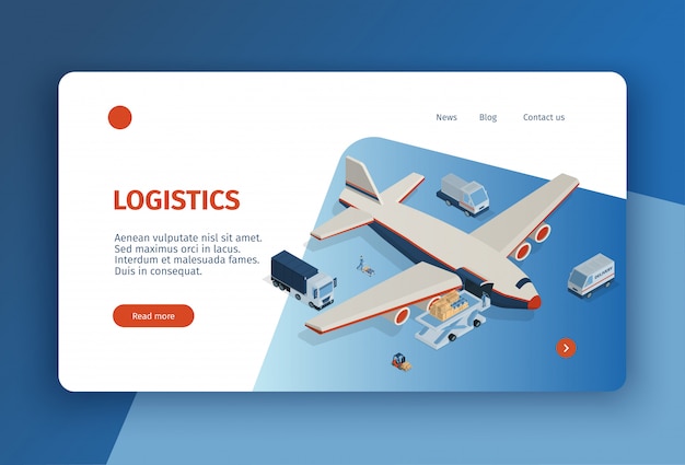 Isometric logistics concept landing page design with clickable links