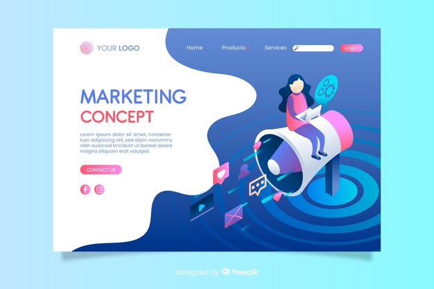 Isometric marketing concept landing page