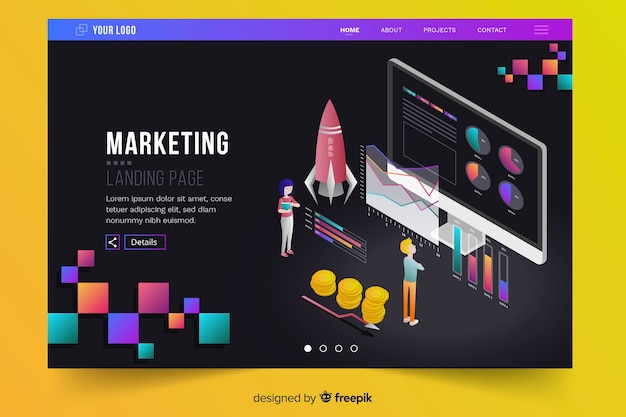 Isometric marketing landing page template