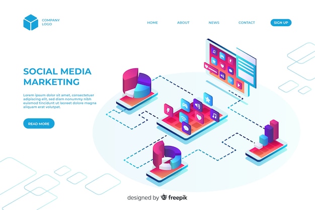 Free Vector isometric marketing landing page template