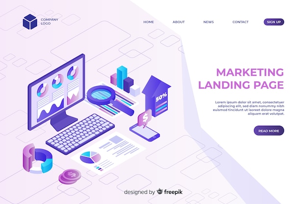 Isometric marketing landing page template