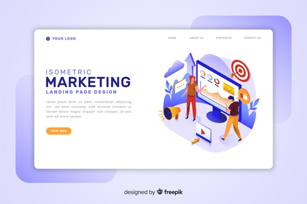 Isometric marketing landing page template