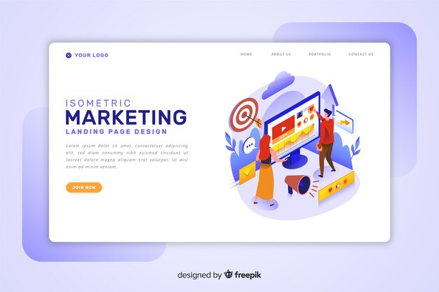 Isometric marketing landing page template