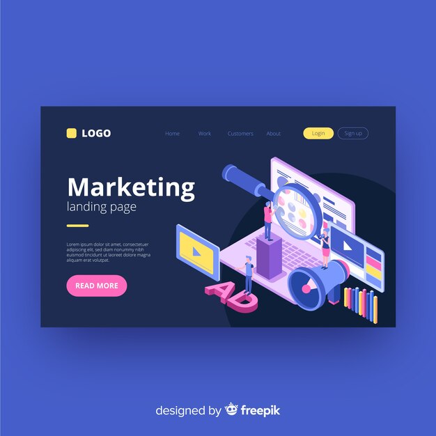 Isometric marketing landing page template