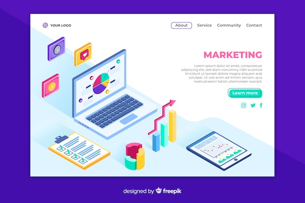 Isometric marketing landing page template