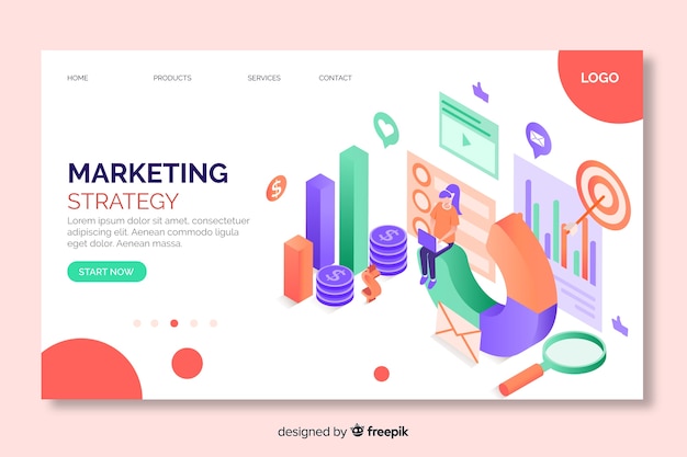 Isometric marketing strategy landing page