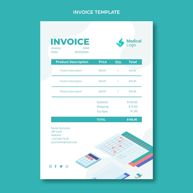 Free Vector isometric medical invoice