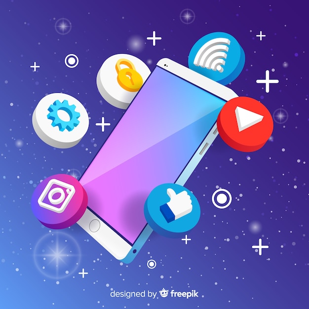 Free Vector isometric mobile phone with elements