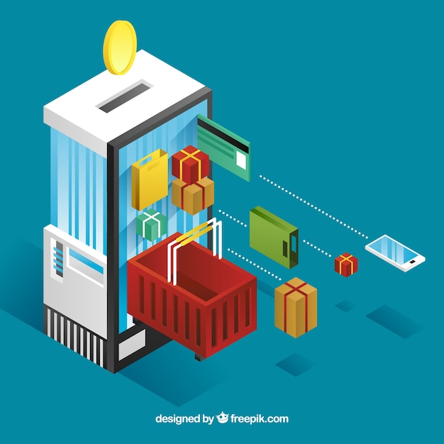 Isometric money box with shopping elements