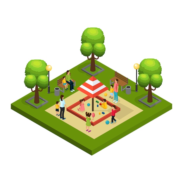 Free vector isometric nannies and children concept