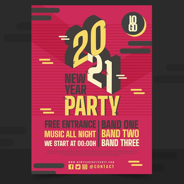 Free Vector isometric new year 2021 party flyer template