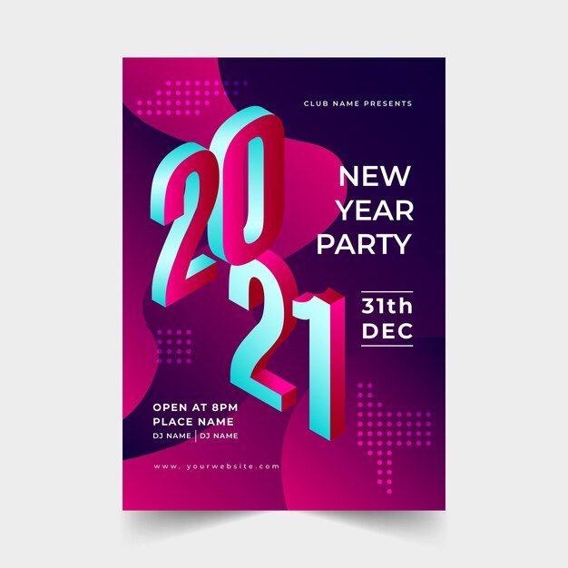 Isometric new year 2021 party poster template