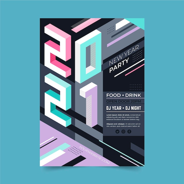 Isometric new year 2021 party poster template