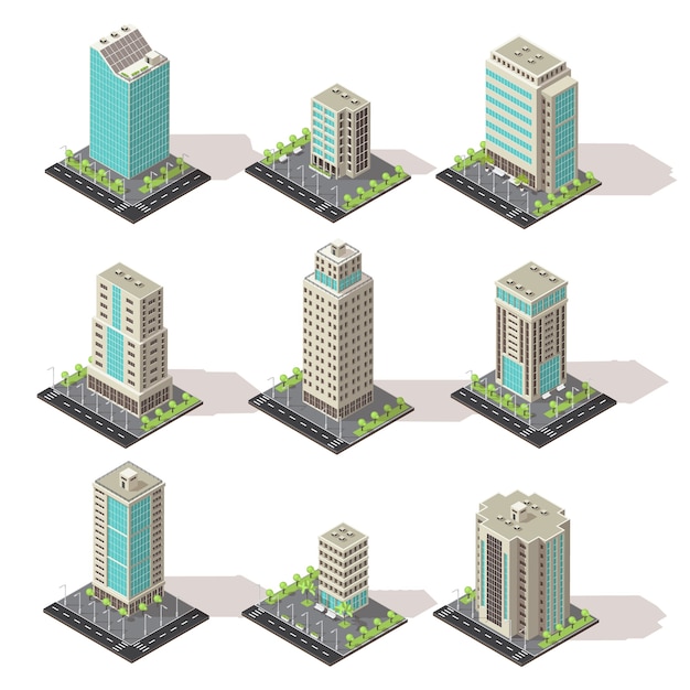 Isometric Office Buildings icon Set