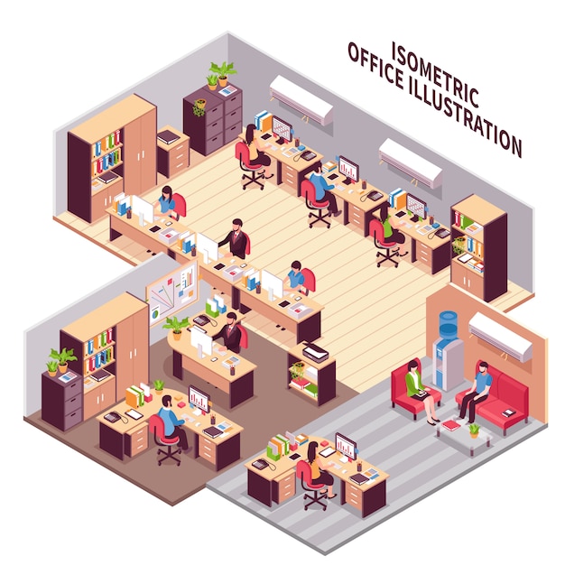 Isometric Office Workplaces Illustration