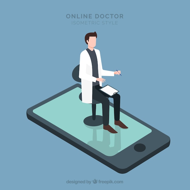 Free Vector isometric online doctor concept with smartphone