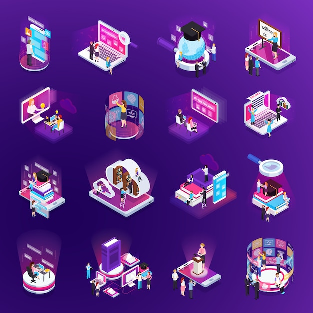 Isometric online education element collection