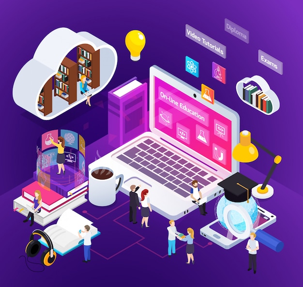 Isometric online education illustration