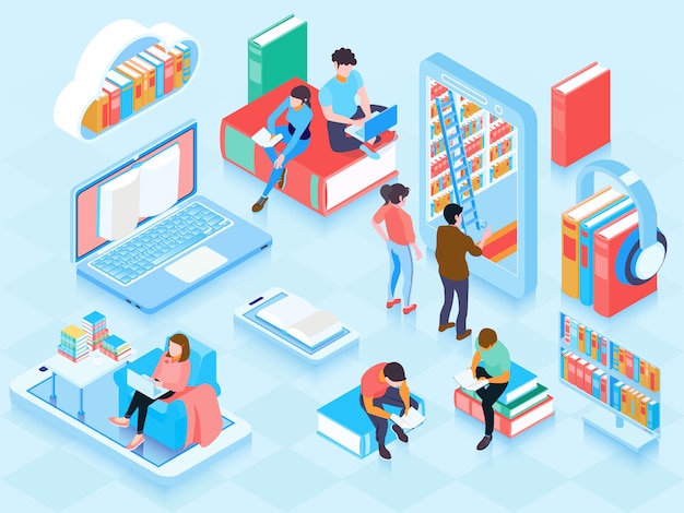 Isometric online library illustration